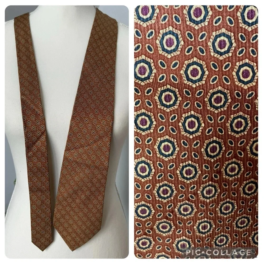 Tad Lapidus Paris Boutique Men’s Silk Tie Tan Black Geometric Classic Design